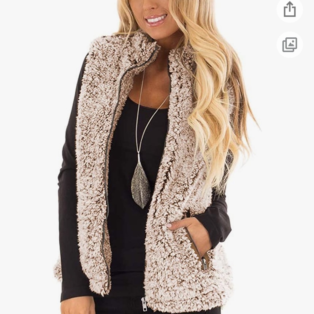 Women's Casual Sherpa Fleece Lightweight Fall Warm Zipper Vest with Pockets